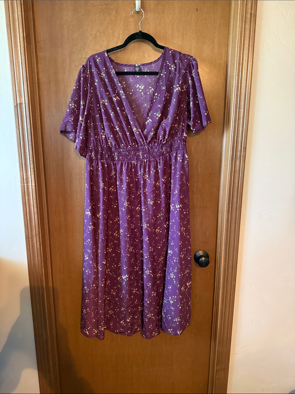 SHEIN Purple Floral Wrap-Style Midi Dress